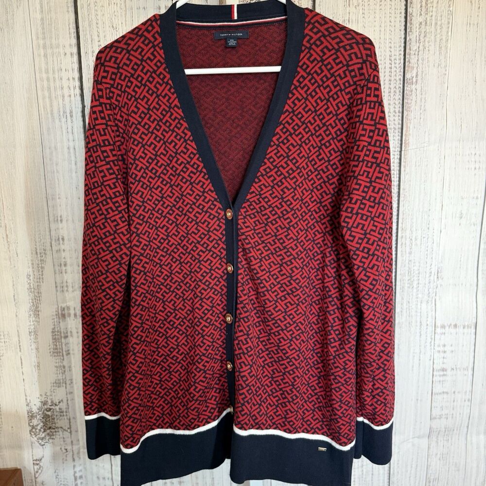Tommy Hilfiger Women’s Cardigan XXL Red White Blue Long Sleeve